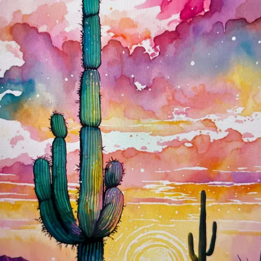 Desert Sunset with Saguaros